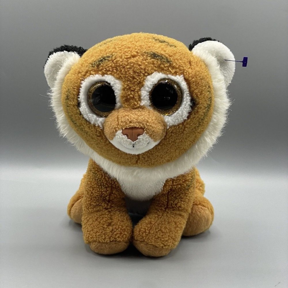 Ty Beanie Boo Tiger TIGGS Striped Cat 9” Medium Gold Glitter Eyes 2015